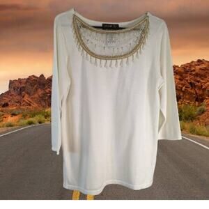 Bob Mackie  Small Wearable Art NWOT 3/4 sleeve Ivory sweater. Fall, Office